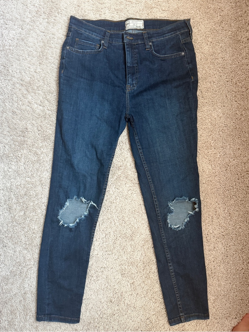 Free People Dark Blue Ripped Skinny Jeans